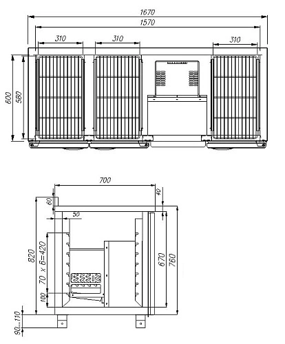 Стол морозильный CARBOMA T70 L3-1 9006-2 (3GN/LT) корпус серый, 3 двери с бортом — изображение 2